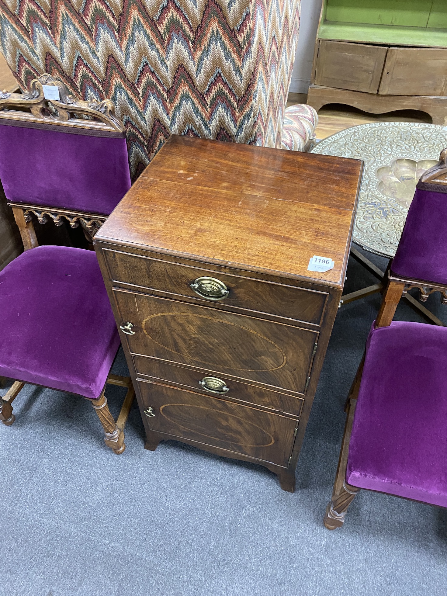 A George III mahogany bedside cabinet, width 46cm, depth 40cm, height 88cm